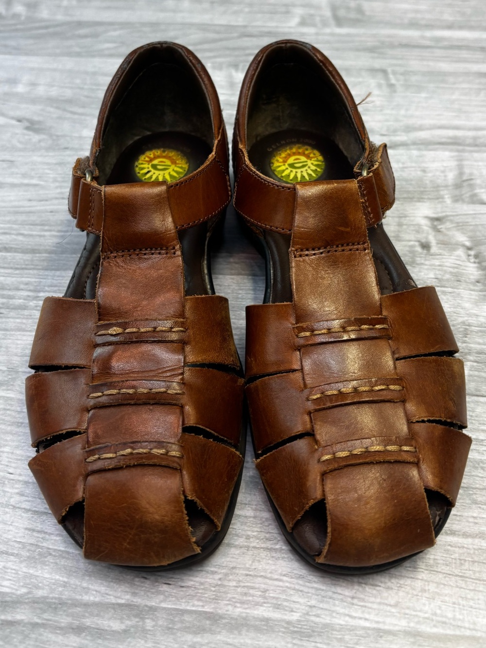 Women's Brown Leather Fisherman Sandals with Adjustable Strap size 7.5